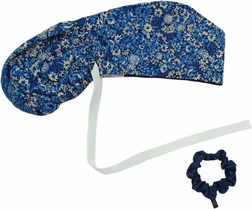 Vista 11 de Gorra médica con interior sedoso, gorro de algodón con banda para el sudor y botones, cola de caballo ajustable