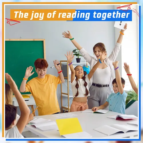 Vista 6 de Jutom 60 pulseras de silicona con texto en inglés "I Love to Read", coloridas pulseras motivacionales para niños, premios de lectura en el aula