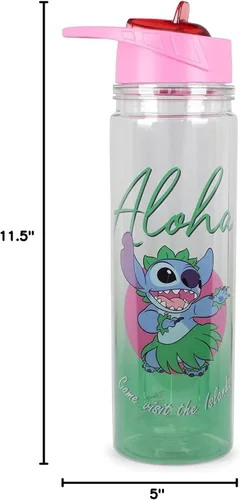 Vista 7 de Silver Buffalo Lilo and Stitch Aloha - Botella de agua Tritan de doble pared Botella de plástico sin BPA con tapa de rosca y tapa abatible
