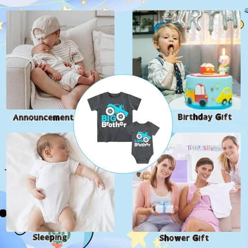Vista 6 de Funnycokid Conjunto de camisas a juego para hermano mayor, hermano pequeño, ropa de regalo para bebé
