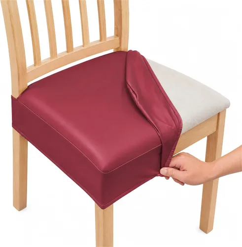 Vista 26 de NILUOH Juego de 2 fundas de asiento impermeables para sillas de comedor, de piel sintética, fundas de asiento para sillas de comedor, extraíbles