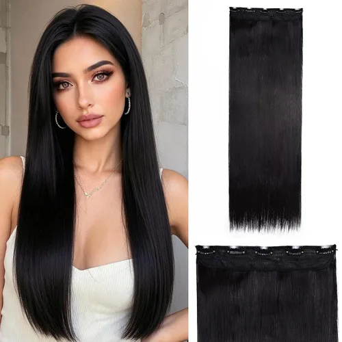 Vista 23 de S-noilite Extensiones de cabello de una pieza con clip, color rubio balayage de 18 pulgadas, en forma de U, extensiones de cabello de trama de una