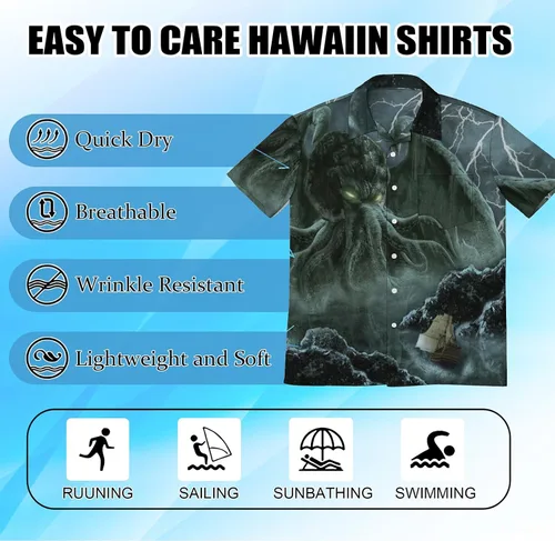 Vista 4 de Socira Camisas con botones para hombre, transpirables, de manga corta, hawaianas, divertidas camisas de playa Aloha, camisetas hawaianas de verano