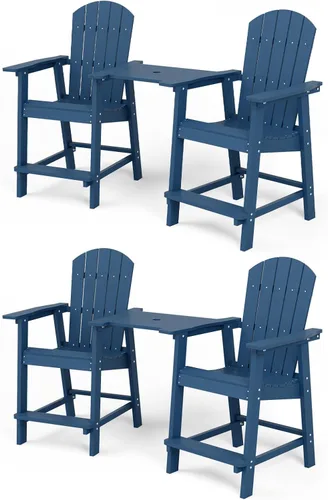 Vista 12 de YEFU Juego de 2 sillas Adirondack altas para balcón, sillas Adirondack de gran tamaño, taburetes de bar ampliados con grano de madera, resistentes a