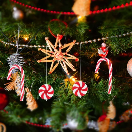 Vista 3 de Decoraciones de Navidad Bastón de caramelo Decoraciones de árbol de Navidad: muleta de bastón de caramelo de Navidad, piruleta falsa de caramelo