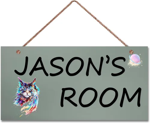 Vista 16 de Letreros personalizados de animales de dibujos animados para la cueva de hombrecito, letrero de gatos lindos, letrero personalizado para habitación