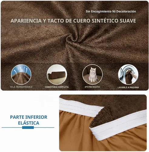 Vista 4 de Fundas para sofá seccional, funda para sofá con aspecto de cuero forma de L, 2 piezas, funda elástica suave para sofá seccional, protector de Marrón