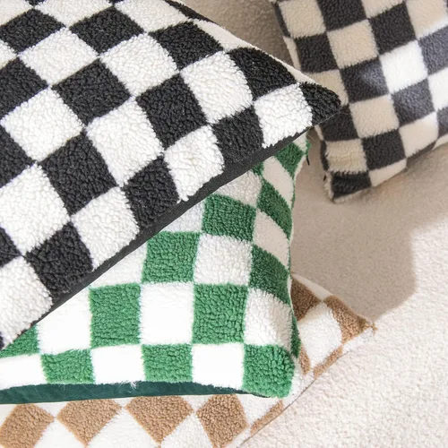 Vista 5 de WACOMECO Fundas de almohada decorativas – Fundas de cojín suaves de Sherpa de piel sintética a cuadros para sofá, dormitorio, sala de estar