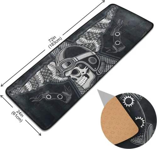 Vista 2 de Calavera con alfombra vintage para motocicleta, alfombra antideslizante para cocina, alfombra de área suave para baño, entrada, pasillo, comedor