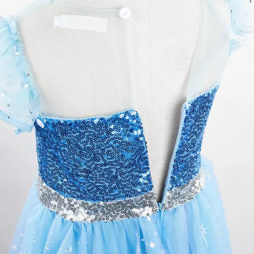 Vista 4 de Vestido para niñas, disfraz de Elsa para niños, vestido de princesa con lentejuelas, para fiesta de Halloween, Navidad, noche, desfile, Elsa