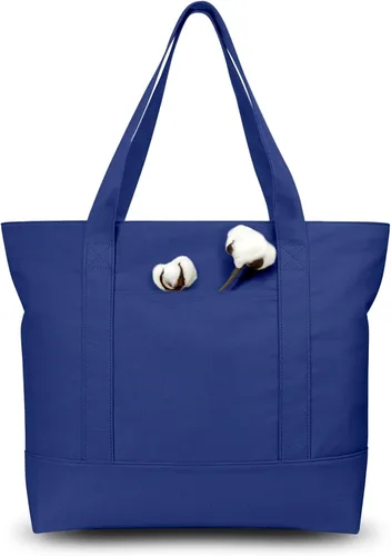 Vista 10 de TOPDesign Paquete de 1 bolsa de lona con bolsillo externo, bolsa de compras reutilizable para comestibles, cierre de cremallera superior, artículos
