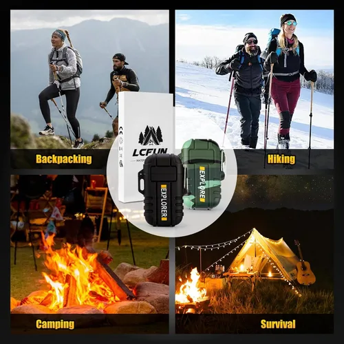 Vista 8 de LcFun 2 Pack Encendedor impermeable para exteriores, equipo de caza, encendedor eléctrico a prueba de viento recargable por USB, encendedor
