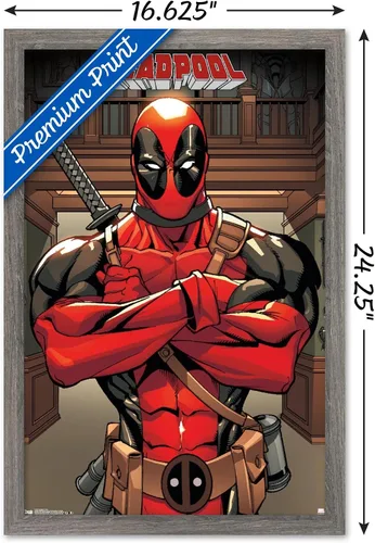 Vista 3 de Trends International Marvel Comics Deadpool - Póster de pared de postura, 14.725 x 22.375 pulgadas, versión enmarcada de madera de granero