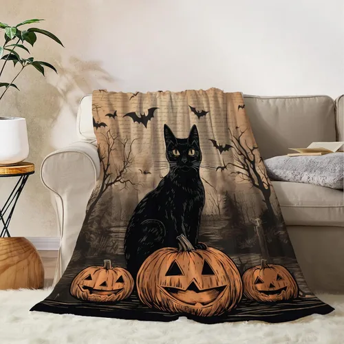 Vista 13 de YeeJu Manta de Halloween de calabaza espeluznante vintage para bebé y mascota, acogedora, suave y mullida, manta de forro polar de felpa para sofá