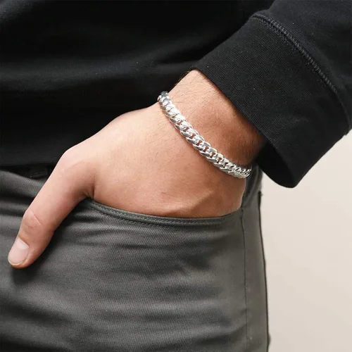 Vista 3 de Verona Jewelers - Pulsera de cadena de eslabones de plata de ley 925 maciza, de 6.5 a 14.5 mm - Pulsera cubana maciza, gruesa, de eslabones grandes
