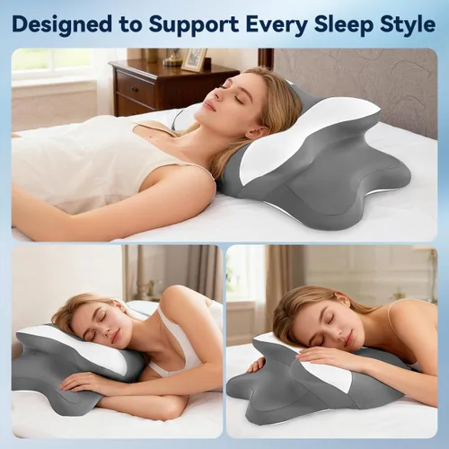 Vista 7 de Almohada de apnea del sueño con alivio del dolor de cuello y ronquidos, almohada cervical ortopédica, almohada ergonómica de espuma viscoelástica