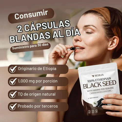 Vista 3 de Resilia Etíope Black Seed Softgels 1000mg por porción