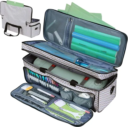 Vista 8 de HOMEST Estuche de transporte de doble capa con bolsillo para tapete para Cricut Maker 4, Explore 4, múltiples bolsillos frontales para accesorios