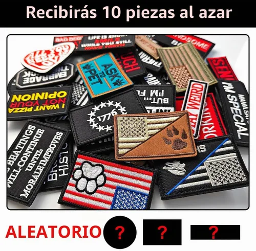 Vista 4 de 10 piezas de parches tácticos de moral al azar, juego de parches tácticos de bordado completo, parche de moral con gancho y bucle para gorras
