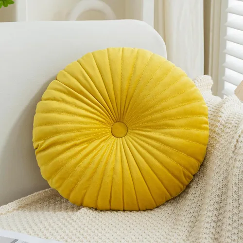 Vista 8 de Teieas - Almohada redonda de terciopelo plisada para decoración, cojín redondo para sofá, silla, cama, coche, burdeos