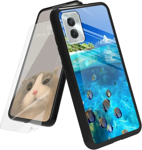 Vista 97 de Funda para Motorola Moto G Play 4G 2024 con protector de pantalla, parte trasera de vidrio templado + funda de silicona suave TPU absorción