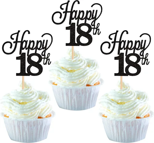 Vista 20 de Paquete de 24 adornos para cupcakes con purpurina número 15, quince cumpleaños, decoración para cumpleaños de 15 años, suministros de fiesta de Negro