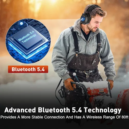 Vista 3 de BJKing Bluetooth Hearing Protection Headphones,120H Playtime, SNR 30dB Safety Earmuffs Ear Protection for Mowing