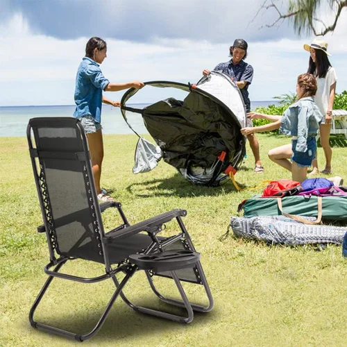 Vista 2 de FDW Zero Gravity - Juego de 2 sillas de césped con almohada y soporte para tazas, sillas plegables reclinables ajustables para exteriores, terraza
