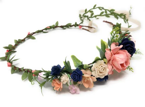 Vista 8 de Corona de flores burdeos marfil diadema de boda adulto diadema halo floral corona de pelo (borgoña y marfil)