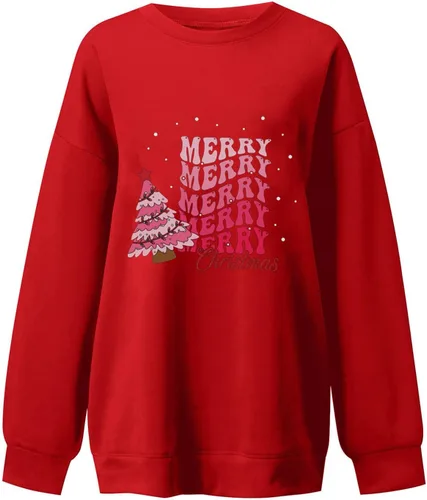 Vista 4 de Sudadera con estampado de árbol de Navidad para mujer, forro polar, cuello redondo, sin botones, hombros descubiertos, manga larga