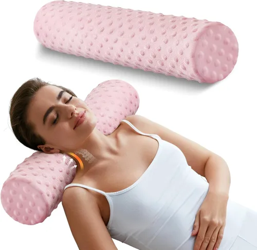 Vista 11 de Almohada redonda de espuma viscoelástica de 5 pulgadas, almohada cervical Velvet Dots Azul