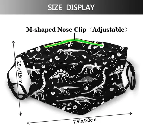Vista 2 de Dino Mask Mascarilla Animal, Dinosaurios Divertidos Cómodo Reutilizable, Transpirable Ajustable Para Adultos (con 2 Filtros)