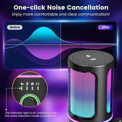 Vista 3 de Micrófono para juegos con cancelación de ruido y control de ganancia: micrófono USB para streaming, juegos, podcasts, PC, PS4, incluye filtro pop