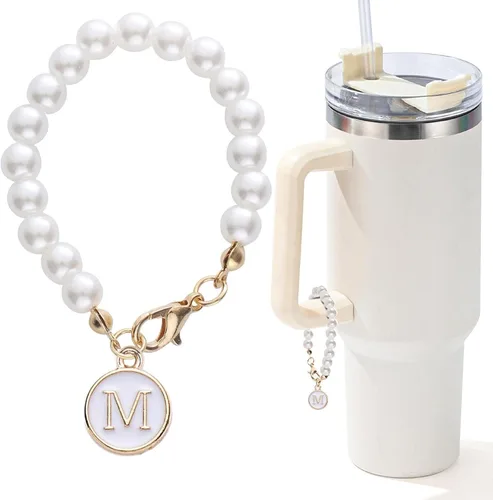 Vista 140 de Encanto de letra para Copa Stanley, accesorios de cadena de perlas, encantos de iniciales de Copa Stanley para asa, decoración de botella de agua