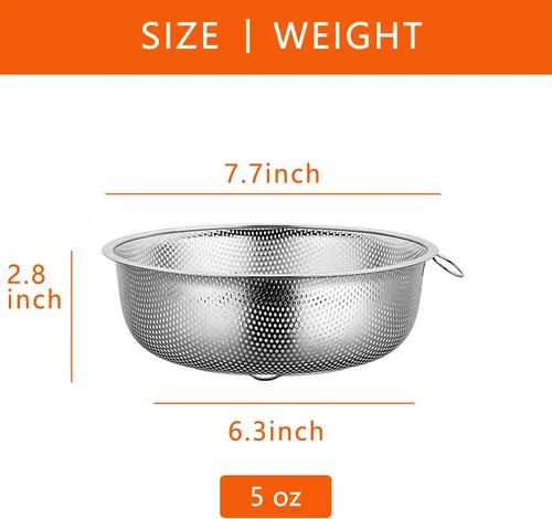 Vista 2 de GREATLINK Colador de acero inoxidable y colador de malla fina para cocina, colador de pasta y arroz de 7.7 pulgadas, tamiz de metal pequeño, cuenco