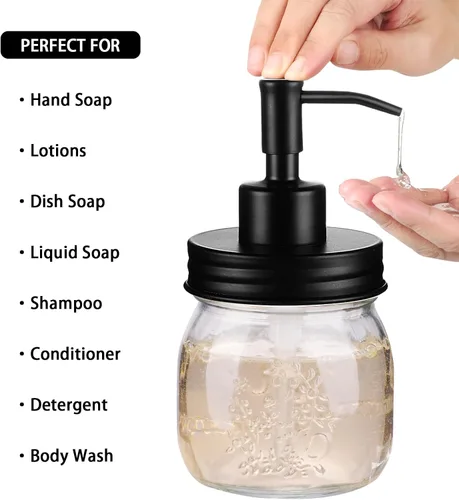 Vista 5 de Amolliar Dispensador de jabón líquido en tarro Mason de 10 onzas, bomba y tapa de acero inoxidable, bonita decoración de granja para cocina, baño