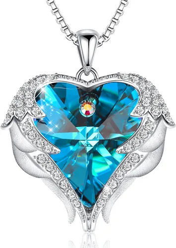 Vista 30 de CDE Angel Wings Heart Birthstone Pendant Necklace Gift for Women Negro-01&07-Piedra natal roja rubí