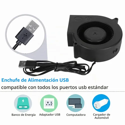 Vista 2 de Ventilador USB de 3.8 pulgadas, modo de 3 velocidades, DC 5V, sin escobillas, 3800 RPM, 22 CFM, para impresora 3D de electrónica de PC, amplia
