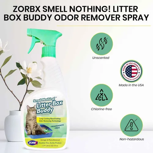 Vista 2 de ZORBX Desodorizador de arena para gatos sin perfume – Desodorizador de caja de arena para gatos de acción rápida y eficaz para un fuerte olor a