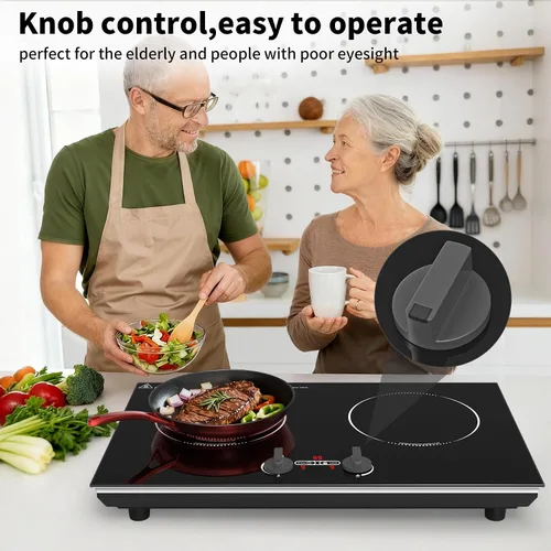 Vista 7 de VBGK Cocina de inducción, quemadores de encimera de 110 V 4000 W con control de perilla, 9 niveles de potencia, bloqueo y temporizador para niños