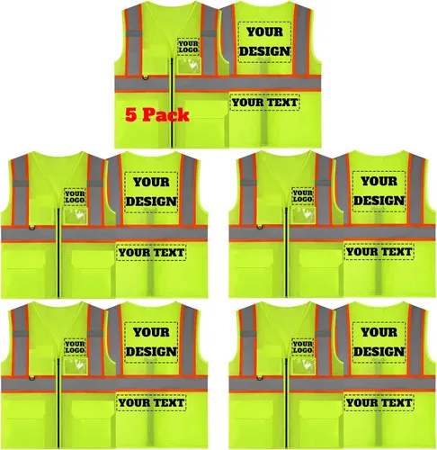 Vista 25 de Chaleco de seguridad reflectante de malla con logotipo personalizado con cremallera Chaleco de alta visibilidad para construcción al aire libre Ropa