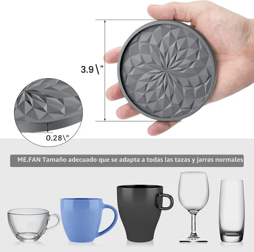 Vista 3 de ME.FAN Posavasos de silicona con soporte, para beber, para bebidas calientes o frías, gruesos, antideslizantes, antiadherentes y estilo bandeja Negro