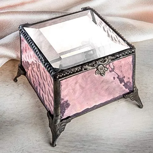 Vista 2 de J Devlin - Caja de vitrales de color rosa, decoración de recuerdo, caja 903