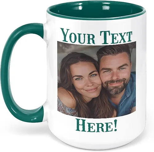 Vista 15 de Taza de café de cerámica negra personalizada de 11 onzas con texto, mensaje, tu texto aquí, nombre, DYE Taza para Cafe personalizadas, con foto