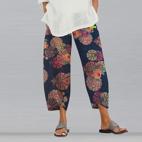 Vista 2 de QULSE Pantalones capri para mujer, pantalones palazzo, pantalones de descanso de pierna ancha, pantalones recortados, pantalones holgados