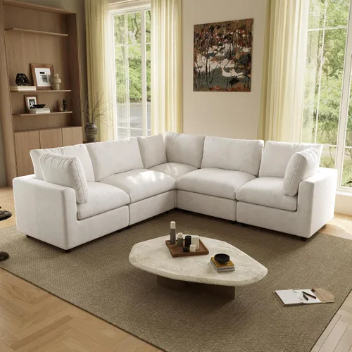 Vista 13 de Sofá modular de nube seccional, moderno sofá en forma de L con otomana, 100 pulgadas, 3 plazas de felpilla para asiento profundo para sala de estar