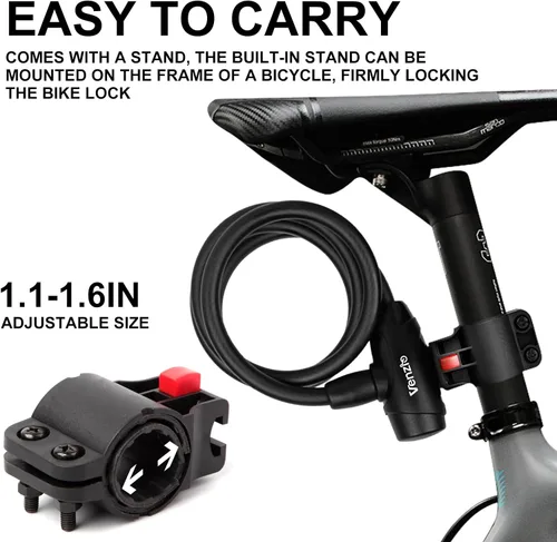 Vista 4 de Venzio - Cable antirrobo para bicicleta, resistente de 4 pies, cable de bloqueo de bicicleta de 0.5 pulgadas Bike Lock Cable with 2 Keys and
