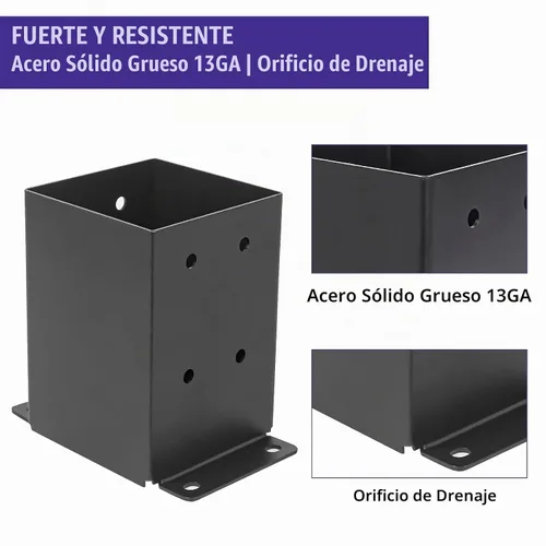 Vista 3 de 4x4 Base de poste de 4 piezas, (Tamaño interno 3.5"x3.5") Soporte de poste de valla de madera para pérgola, anclaje de poste recubierto en polvo