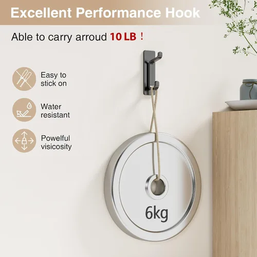 Vista 2 de Ganchos de pared autoadhesivos para colgar: extra fuertes 13 libras, gancho para abrigo, toalla en baños, ducha, cocina, pared, gancho de puerta