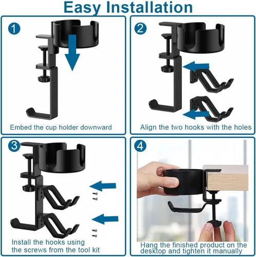 Vista 4 de Game Controller Holder - 360 Rotating Controller Headphone Holder,Clamp On Desk Organizer,Headset & Desk Mounts,3 in 1